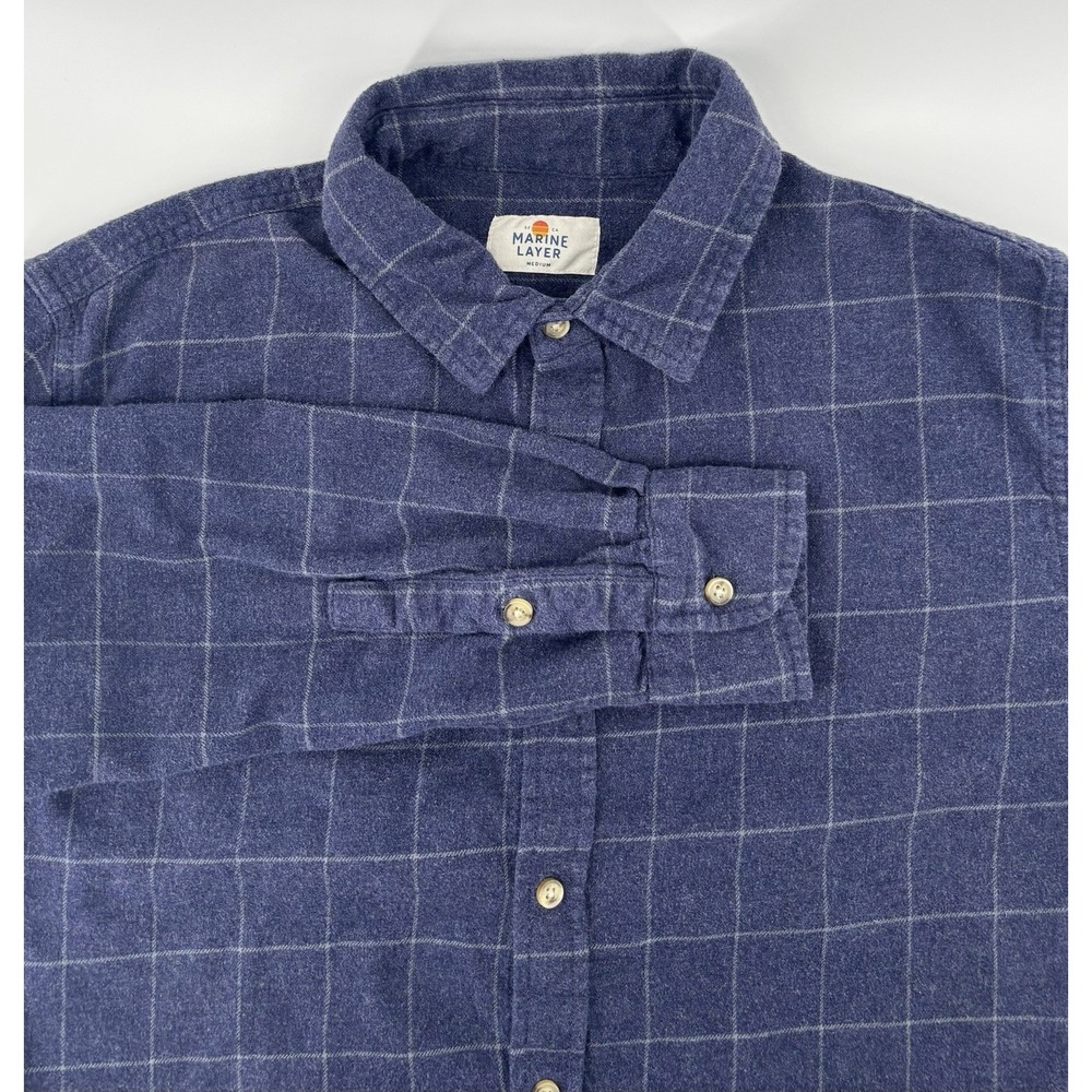 Marine Layer Blue Plaid 100% Cotton Flannel Button Down Shirt Sz M